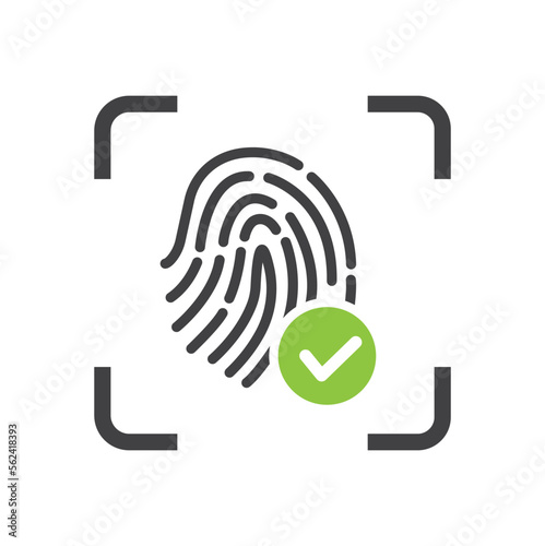 Fingerprint icon with check mark, icon, vector, sticker.