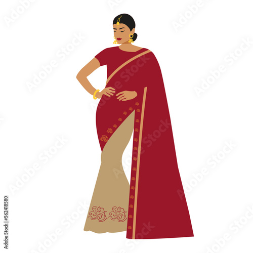 Illustration of a beautiful Indian woman in traditional dress