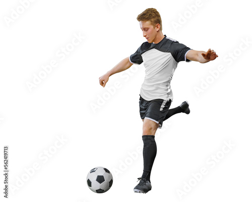 soccer player in football kick the ball isolated on white background. Sport concept.