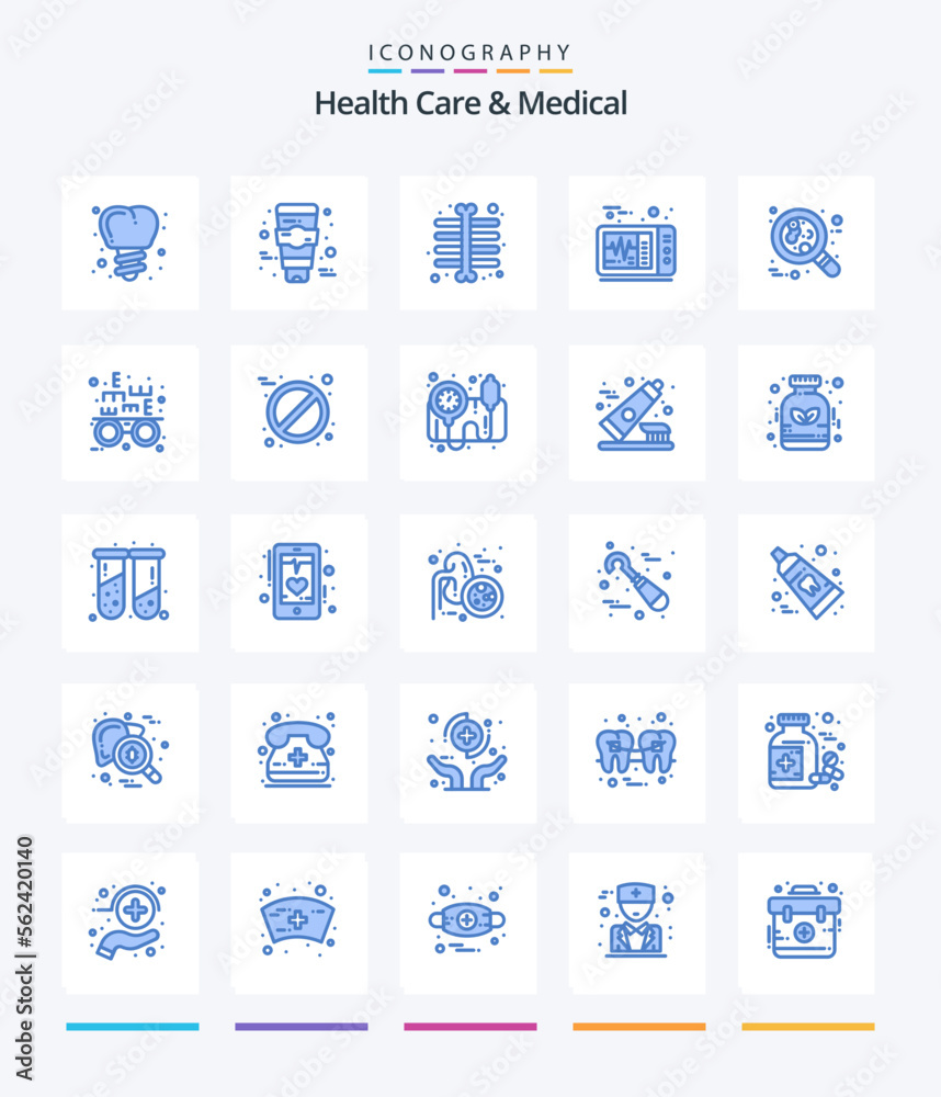 Creative Health Care And Medical 25 Blue icon pack  Such As eye test. leukemia. skeleton xray. cell. blood
