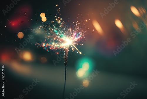illustration of magical sparkler glow in night with bokeh light Generative Ai