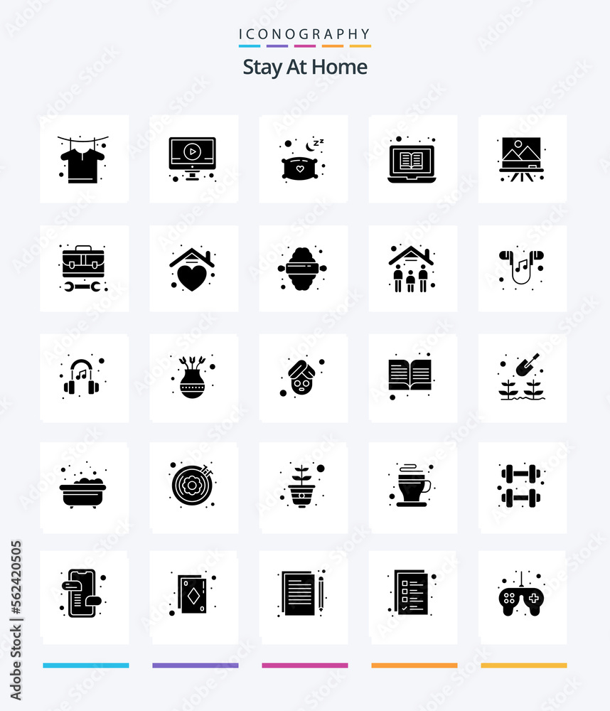 Creative Stay At Home 25 Glyph Solid Black icon pack  Such As drawing. online library. pillow. tutorials. education - obrazy, fototapety, plakaty 