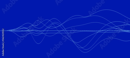 Abstract wallpaper with dotted waveform or sound waves, dots and lines, conceptual data science research or business graph on blue background