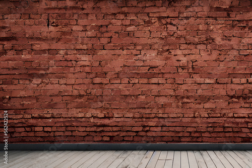 Old brick wall and wooden floor background IA photo