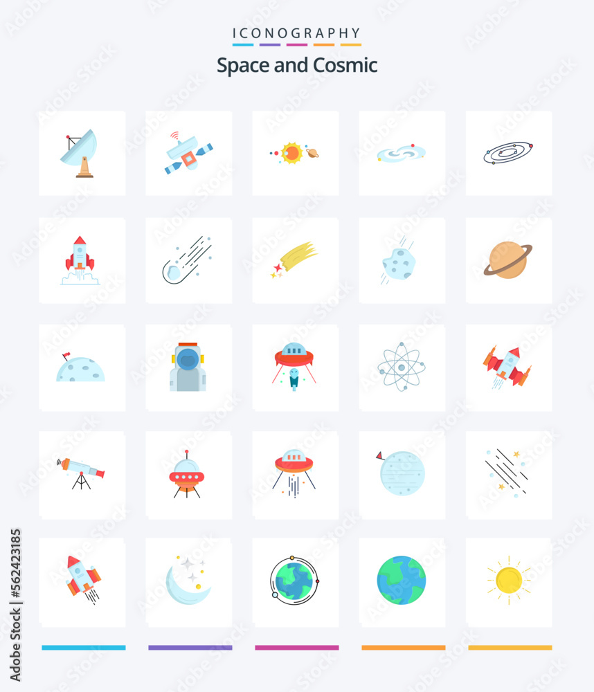 Creative Space 25 Flat icon pack  Such As astronomy. astronomy. radar. solar system. system