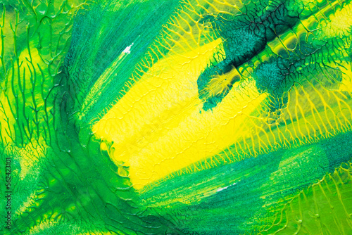 green yellow abstract acrylic painting color texture on white paper background by using rorschach inkblot method