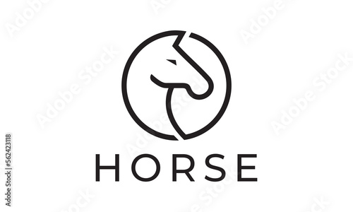 horse with circle linear style logo design. horse head symbol vector illustration.