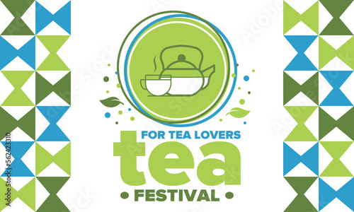Tea Festival. For tea lovers. Event for professionals in the tea industry. Tea ceremony. Delicious leaf tea. Cafes and restaurants. Trainings for baristas from staff schools. Creative Illustration