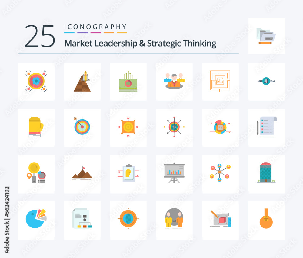 Market Leadership And Strategic Thinking 25 Flat Color icon pack including conversation. chat. space craft. group. bucks