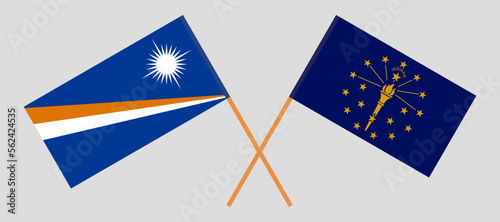 Crossed flags of Marshall Islands and the State of Indiana. Official colors. Correct proportion