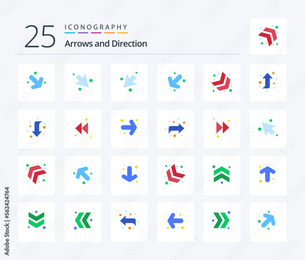 Arrow 25 Flat Color icon pack including left. left. down right. full. arrow