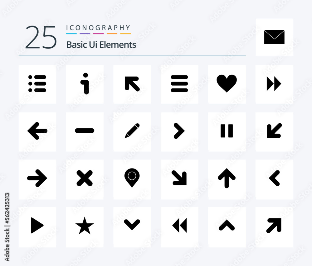 Basic Ui Elements 25 Solid Glyph icon pack including wedding. heart. arrow. love. task