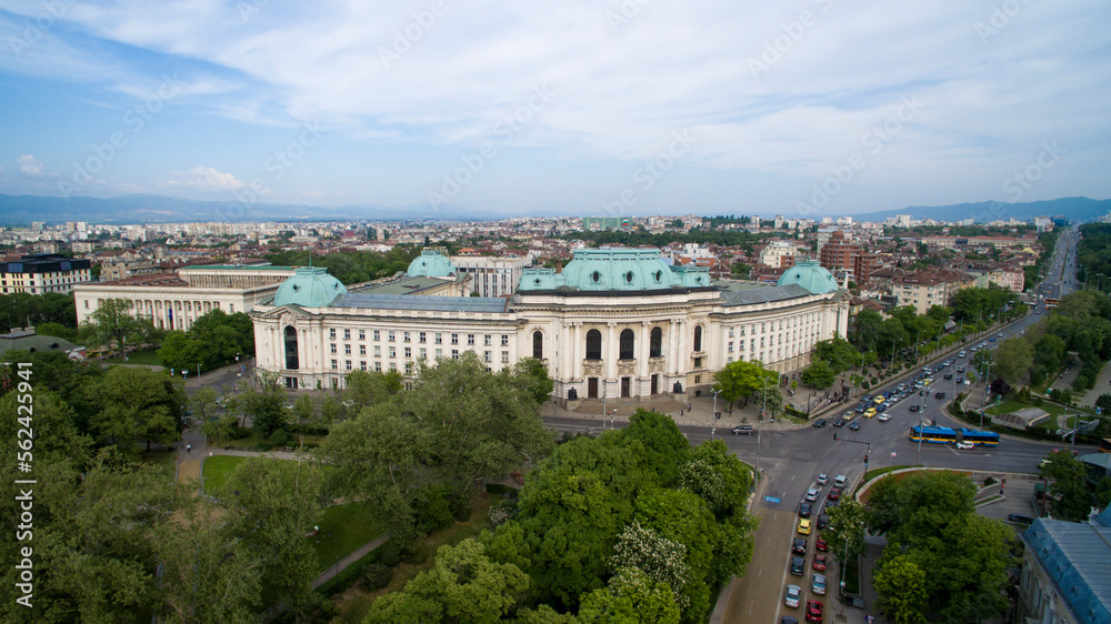 Drone photo of the building of Sofia University St. Clement Ohridsky, Sofia, Bulgaria