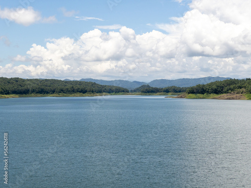 The large quiet lake of the long rock dam in the valley.