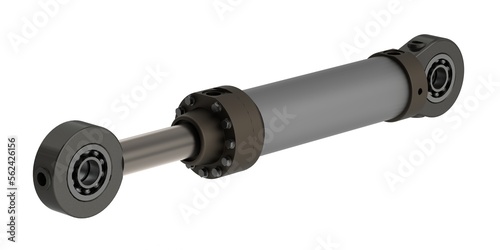 Hydraulic cylinder high pressure 3D rendering on white background