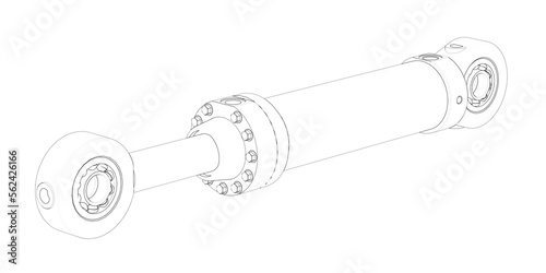 Hydraulic cylinder high pressure in black and white 3D rendering on white background