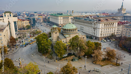 Drone photo of Saint Nedelya Church in Sofia, Bulgaria