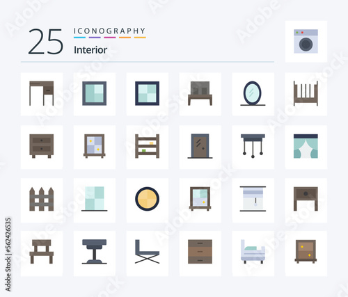 Interior 25 Flat Color icon pack including sleep. furniture. wooden. bed. interior