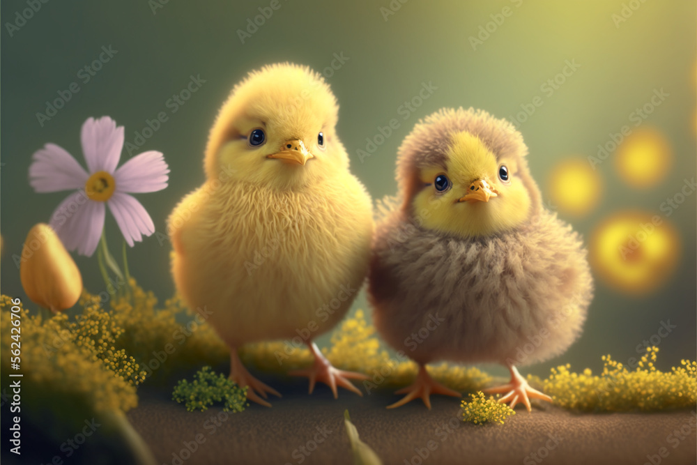 Cute little chicks; spring season Generative AI
