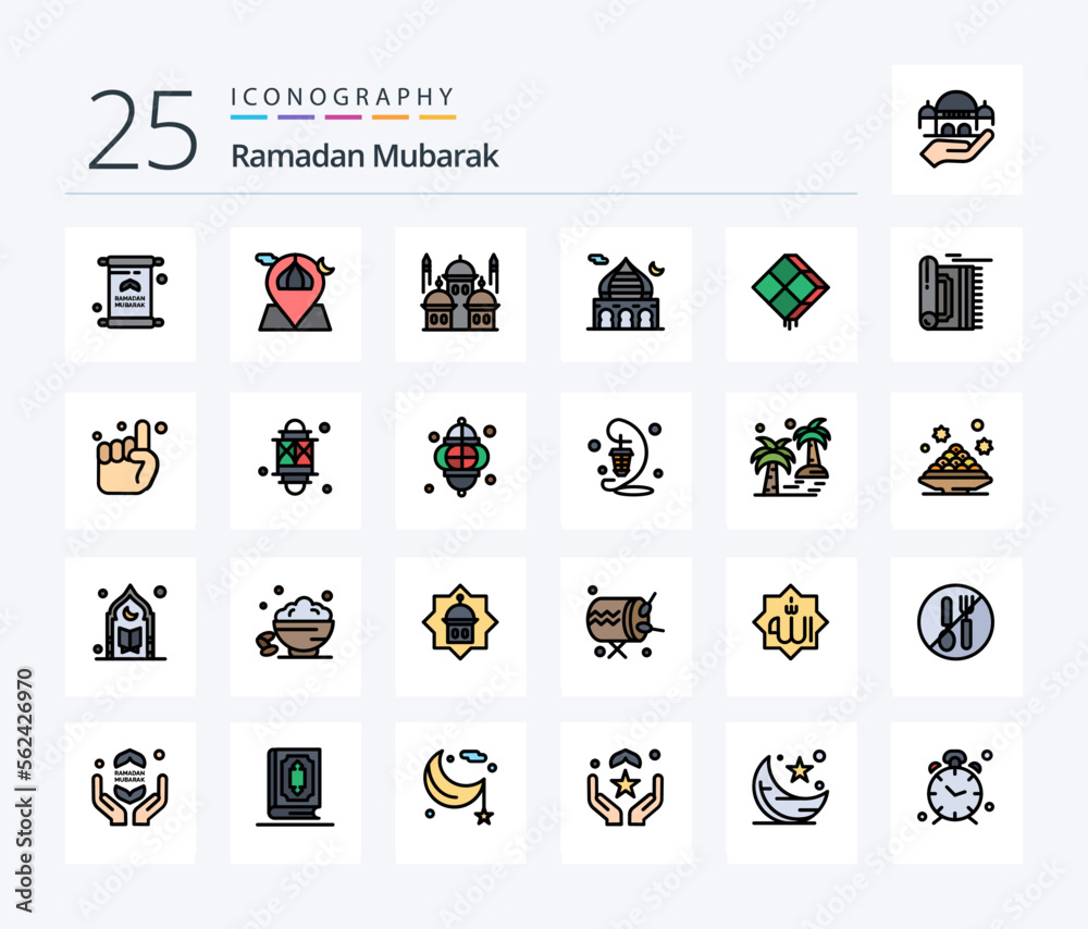 Ramadan 25 Line Filled icon pack including hanging. decoration. masjid. pray. islam