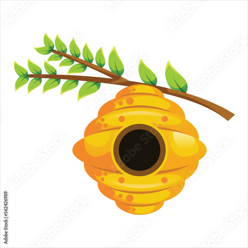 Bee hive with twig illustration design cartoon style