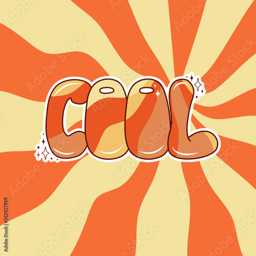 Handwritten retro groovy poster. Cool word on a rainbow background. Hippie and boho style.