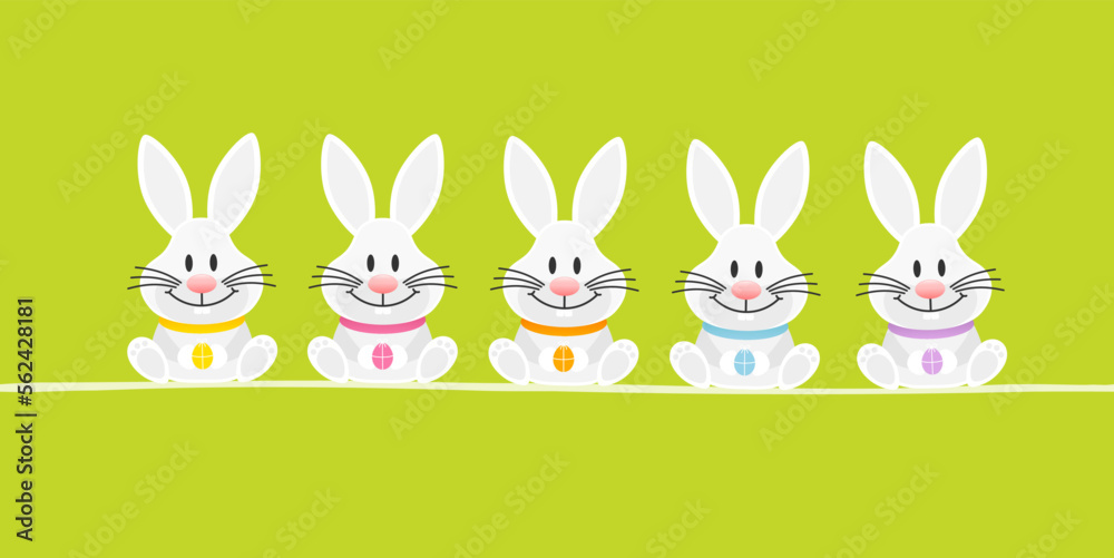 5 Weiße Osterhasen Banner Grün 5 Weiße Osterhasen Banner Grün