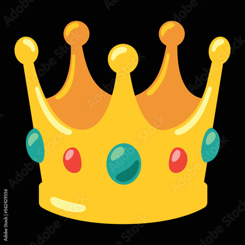 Isolated vector sign sticker design emoji of a gold crown with jewels on the sides. Representative of a King, Queen, or other form of Royalty.