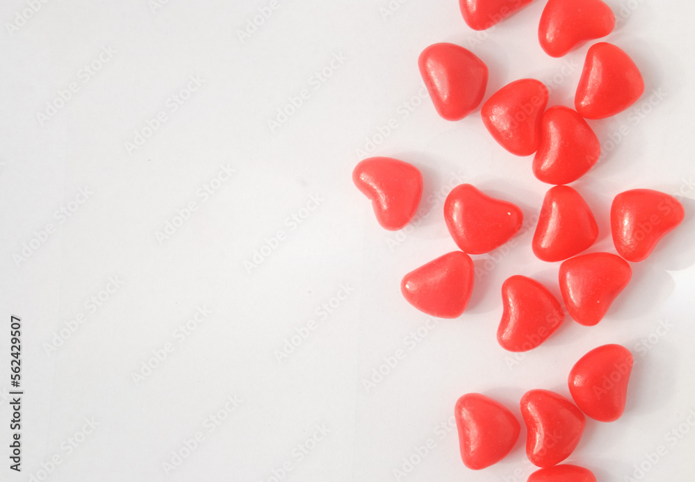 red hearts candy in a white background red hearts candy in a white background