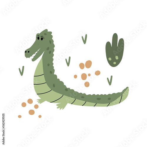Hand drawn cute crocodile for t-shirt, card, poster design for kids. Vector illustration design for fashion fabrics, textile graphics, prints