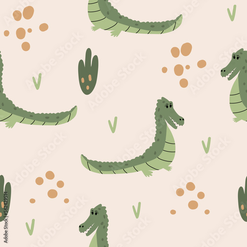Seamless pattern hand drawn cute crocodile for t-shirt, card, poster design for kids. Vector illustration design for fashion fabrics, textile graphics, prints