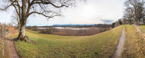 hiking trail southerly of Seeshaupt village with view to lake Gartensee, osterseen. photo