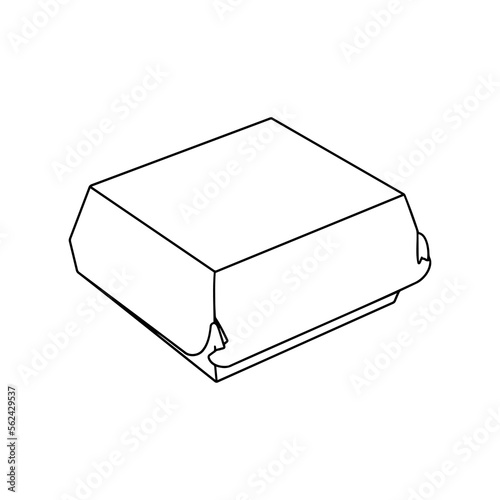Line burger box mockup. Empty disposable package for sandwich mock up. 