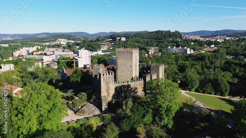 The medieval castle in the city of Guimaraes , Europe, Portugal, North, in summer on a sunny day.