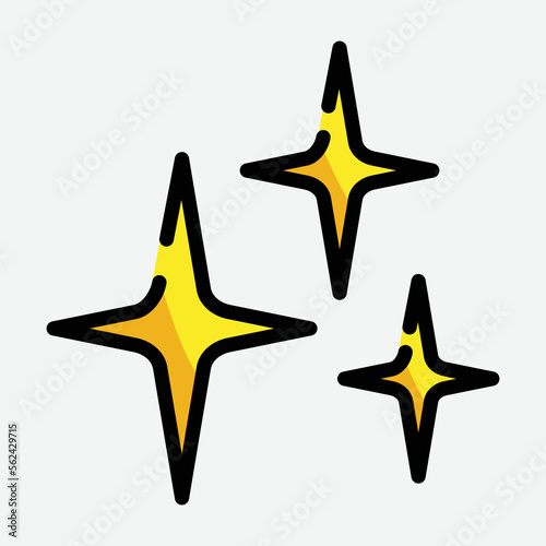 Sparkles emoji icon flat illustration  glittering flashes of sparkles isolated vector design three, yellow four-point stars photo