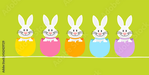 5 Osterhasen In Eierschalen Banner Grün