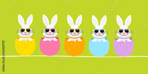 5 Osterhasen In Eierschalen Sonnenbrille Banner Grün