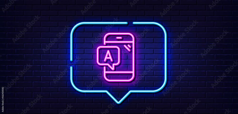 Neon light speech bubble. Ab testing line icon. Ui phone test sign. Neon light background. Ab testing glow line. Brick wall banner. Vector