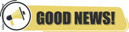 Good news. Megaphone message with text on yellow background. Megaphone banner. Web design.