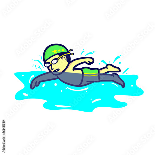 cute boy swimming vector illustration with flat cartoon style.sport icon stock.isolated on white background.suitable for clipart,sport icon,sticker,etc photo