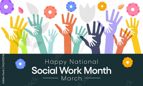 Social Work month is observed every year in March, in recognition of the contributions of social workers to society. Vector illustration