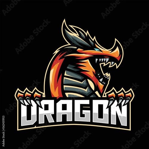 Dragon mascot Esport illustration logo design © LOGTURNAL