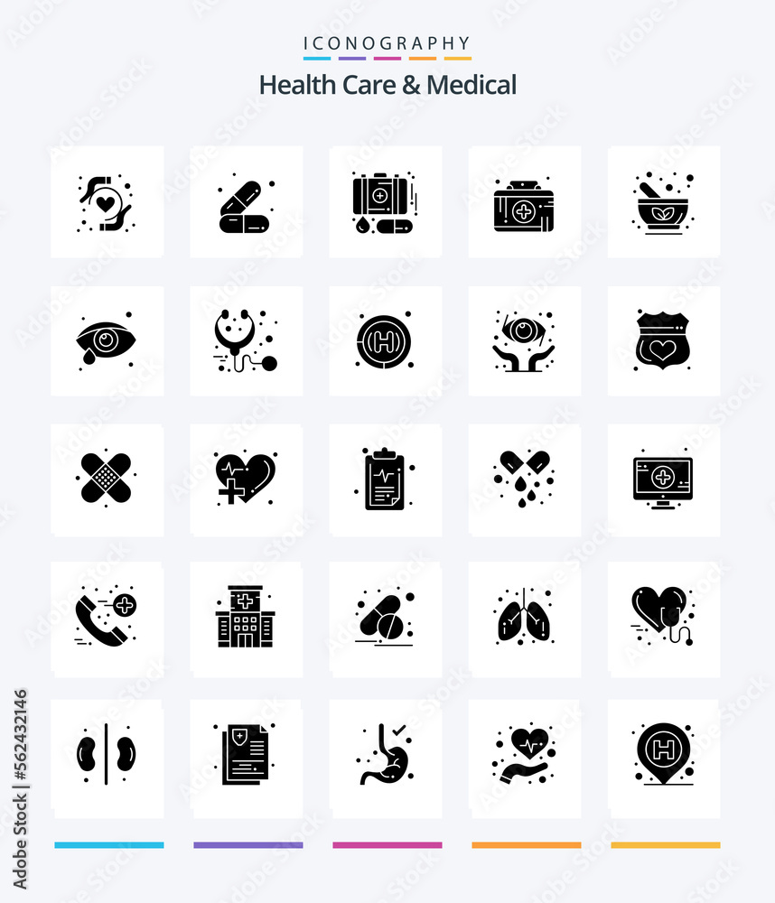 Creative Health Care And Medical 25 Glyph Solid Black icon pack  Such As medicine. bowl. emergency. medical emergency. healthcare