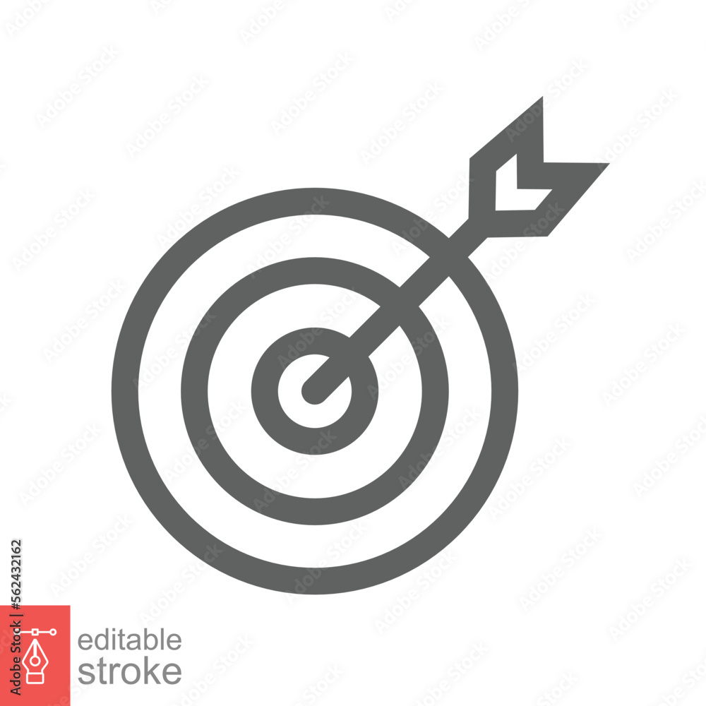 Target icon. Simple outline style. Focus accuracy dart, arrow dartboard hit, goal, objective, opportunity, business concept. Line symbol. Vector illustration isolated. Editable stroke EPS 10. Target icon. Simple outline style. Focus accuracy dart, arrow dartboard hit, goal, objective, opportunity, business concept. Line symbol. Vector illustration isolated. Editable stroke EPS 10.