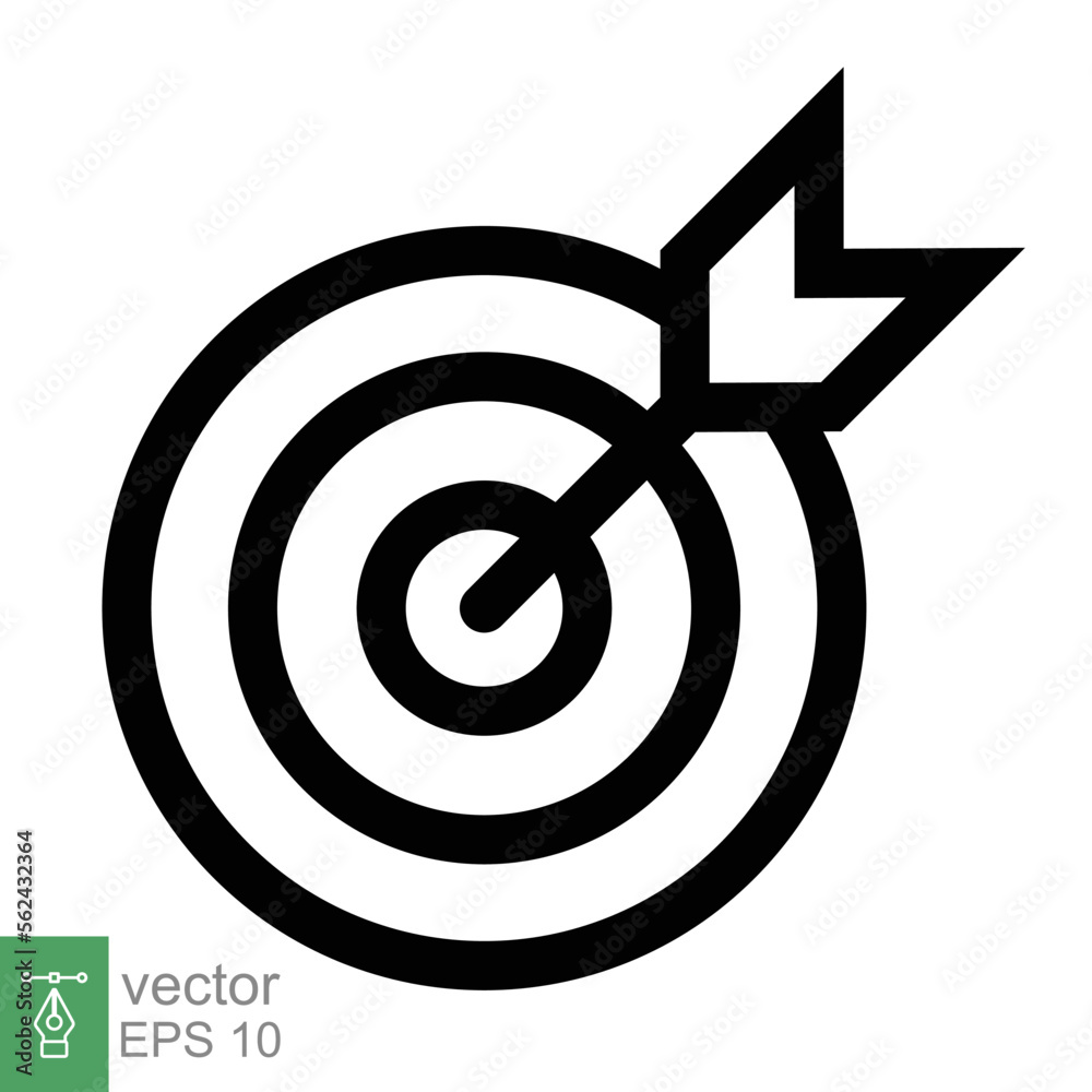 Target icon. Simple outline style. Focus accuracy dart, arrow dartboard hit, goal, objective, opportunity, business concept. Line symbol. Vector illustration isolated on white background. EPS 10.