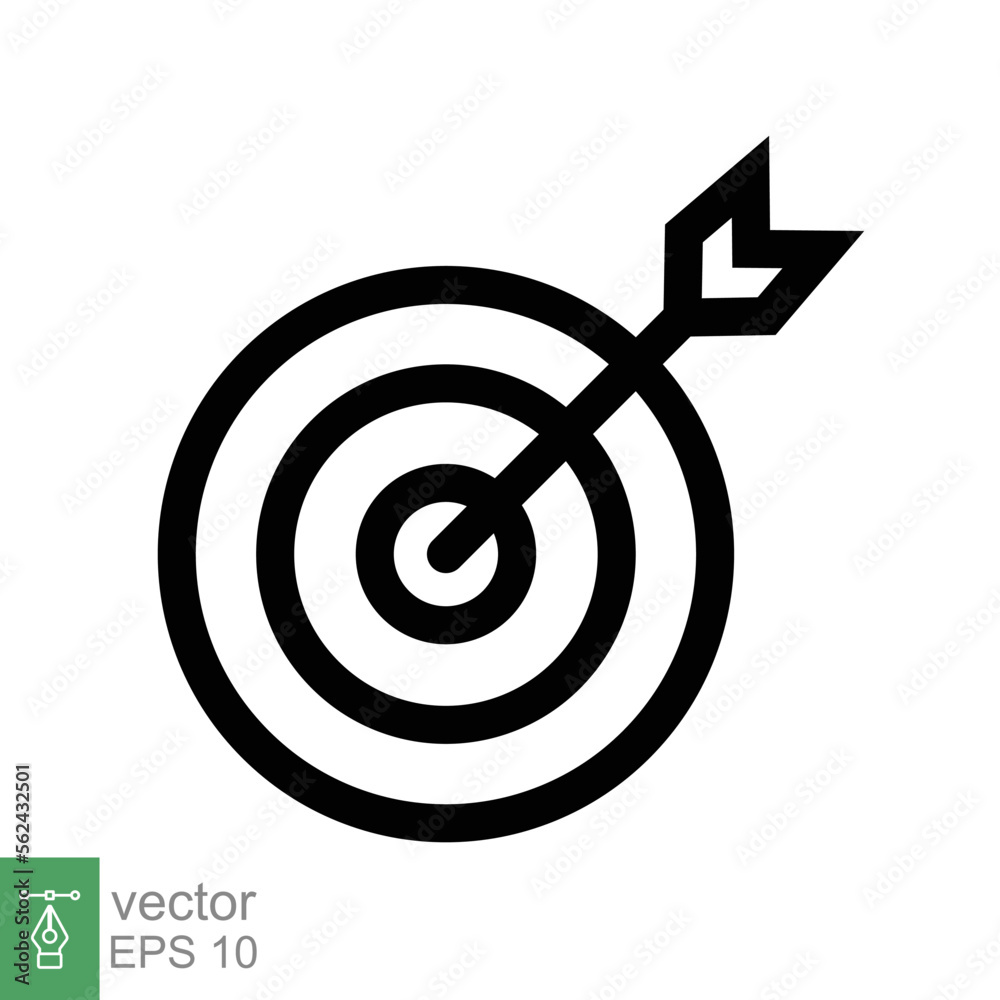Target icon. Simple outline style. Focus accuracy dart, arrow dartboard hit, goal, objective, opportunity, business concept. Line symbol. Vector illustration isolated on white background. EPS 10. Target icon. Simple outline style. Focus accuracy dart, arrow dartboard hit, goal, objective, opportunity, business concept. Line symbol. Vector illustration isolated on white background. EPS 10.