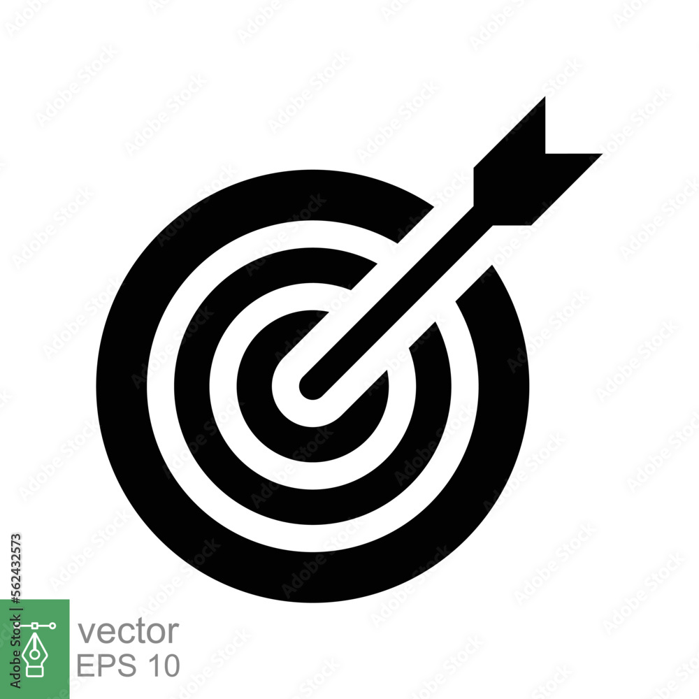 Target icon. Simple solid style. Focus accuracy dart, arrow dartboard hit, goal, objective, opportunity, business concept. Flat, glyph vector illustration isolated on white background. EPS 10. Target icon. Simple solid style. Focus accuracy dart, arrow dartboard hit, goal, objective, opportunity, business concept. Flat, glyph vector illustration isolated on white background. EPS 10.