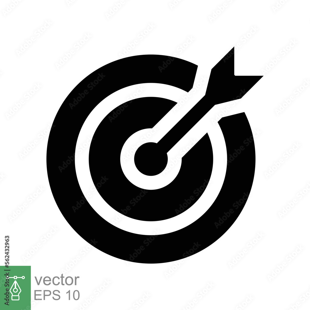Target icon. Simple solid style. Focus accuracy dart, arrow dartboard hit, goal, objective, opportunity, business concept. Flat, glyph vector illustration isolated on white background. EPS 10. Target icon. Simple solid style. Focus accuracy dart, arrow dartboard hit, goal, objective, opportunity, business concept. Flat, glyph vector illustration isolated on white background. EPS 10.