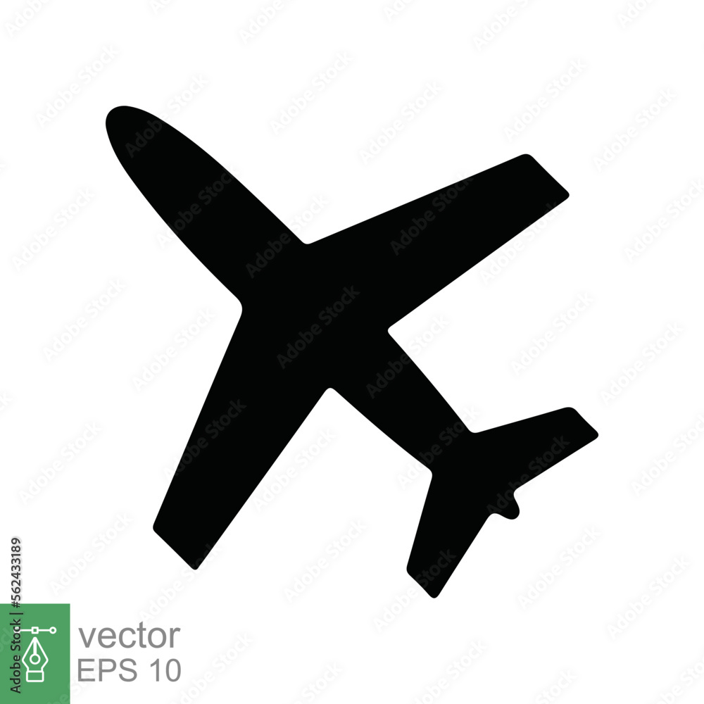 Obraz premium Airplane icon. Simple flat style. Flight, aircraft, plane silhouette, travel, transportation concept. Vector illustration isolated on white background. EPS 10.