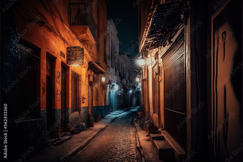 Morocco street at night. Generative AI